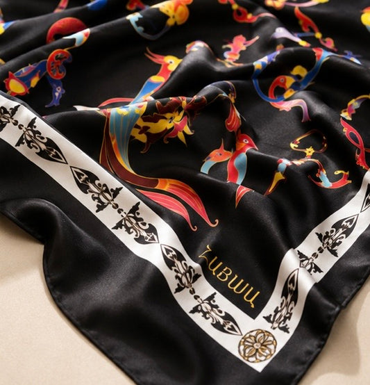 Armenian Illuminated Alphabet Scarf – Black Trchnagir Heritage Design