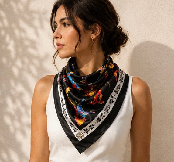 Armenian Illuminated Alphabet Scarf – Black Trchnagir Heritage Design