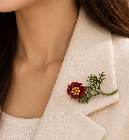 Crimson Wildflower Brooch