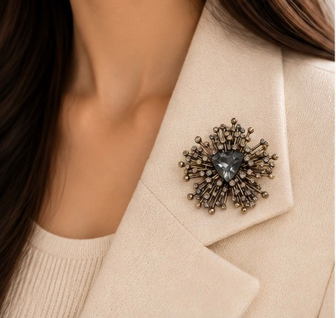 Champagne Eclipse Starburst Brooch