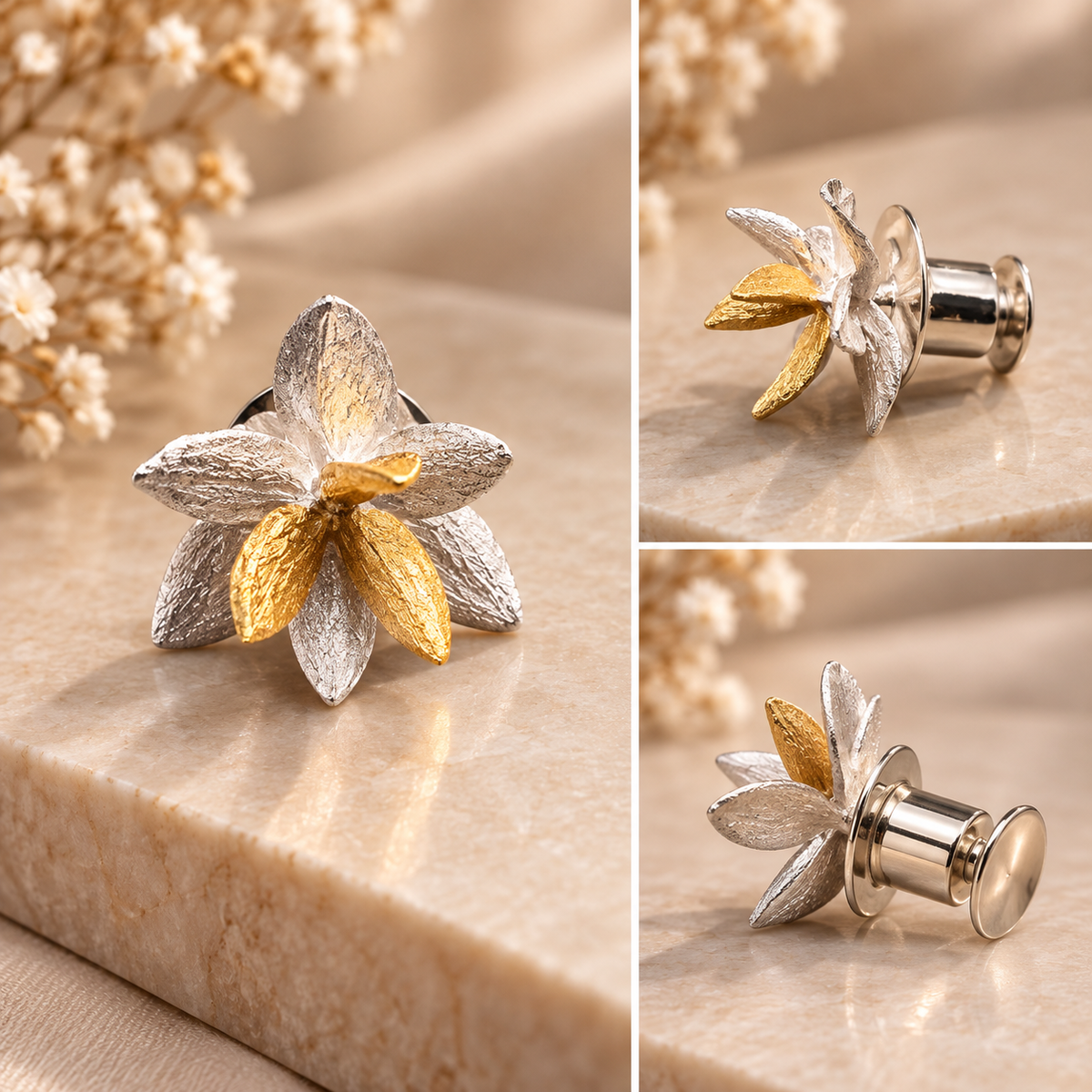 Petal Bloom Two-Tone Flower Pin