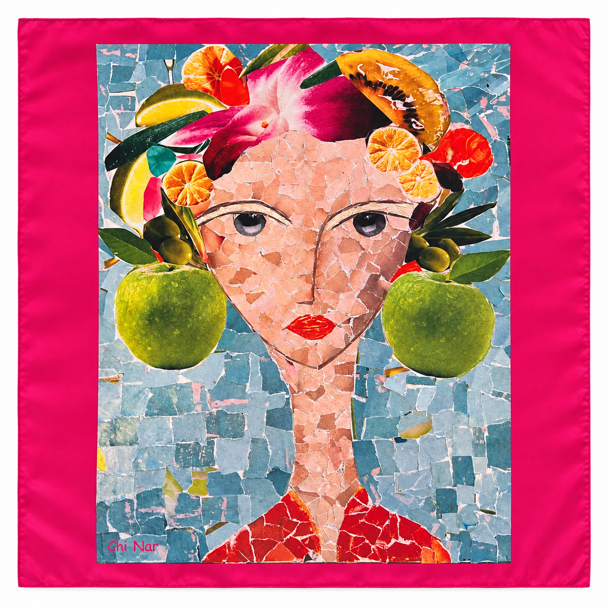 Narine Chilingaryan Fruit Portrait Scarf – Fuchsia