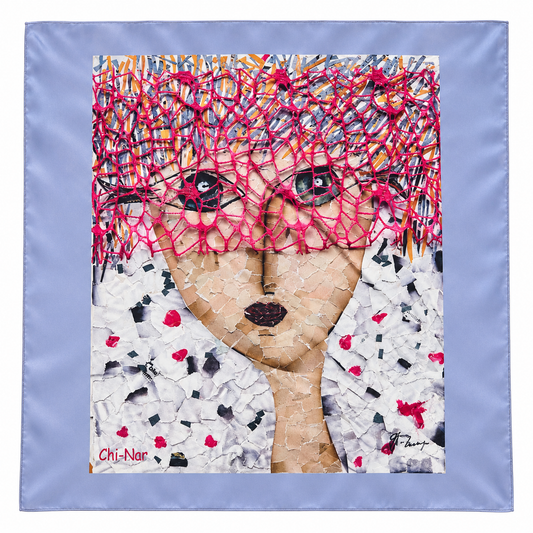 Narine Chilingaryan Abstract Portrait Art Scarf – Periwinkle