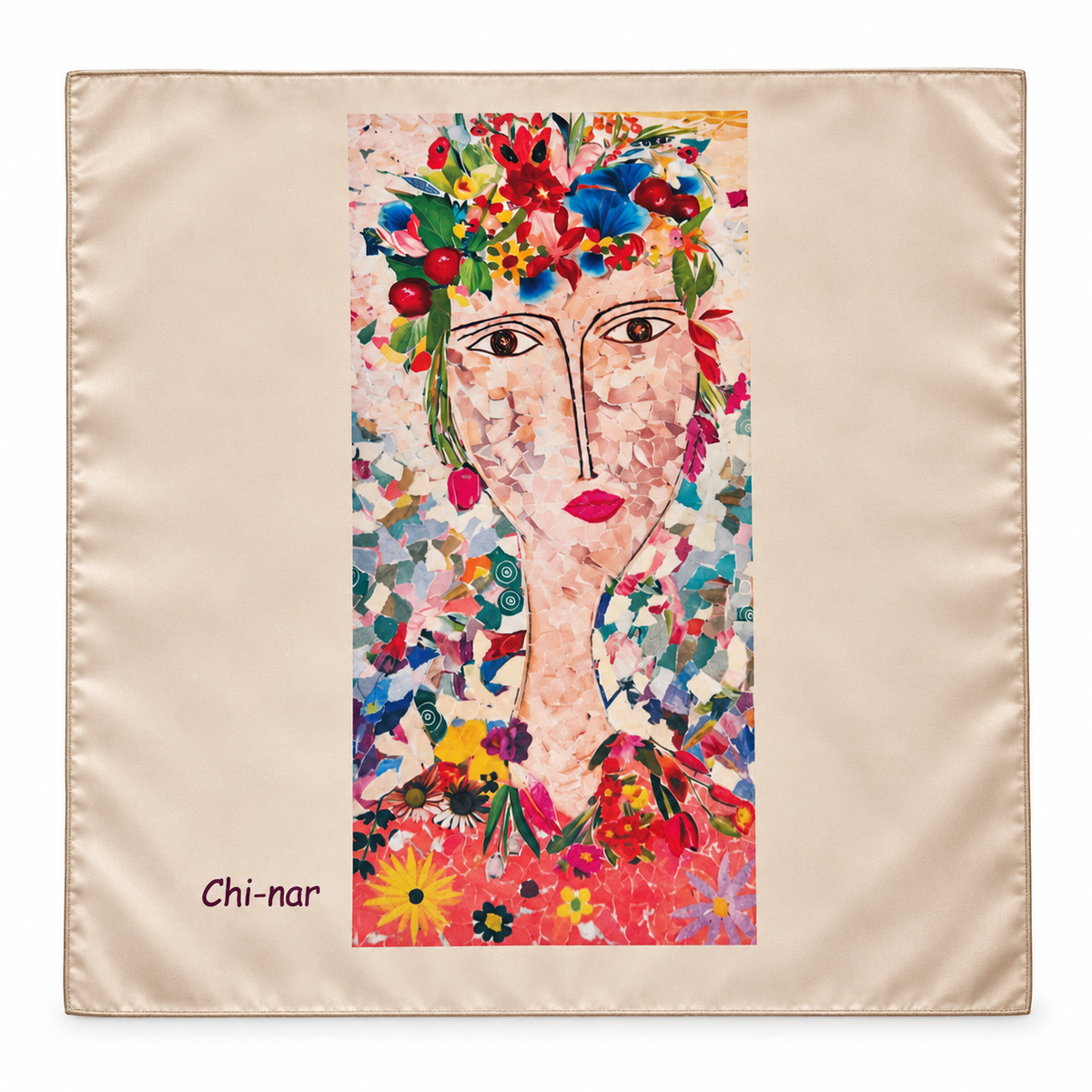 Narine Chilingaryan Floral Crown Art Scarf – Champagne