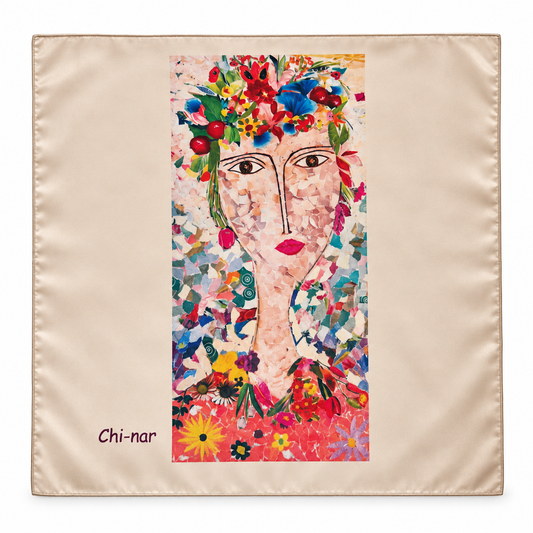 Narine Chilingaryan Floral Crown Art Scarf – Champagne