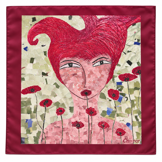 Narine Chilingaryan Poppy Portrait Art Scarf – Burgundy