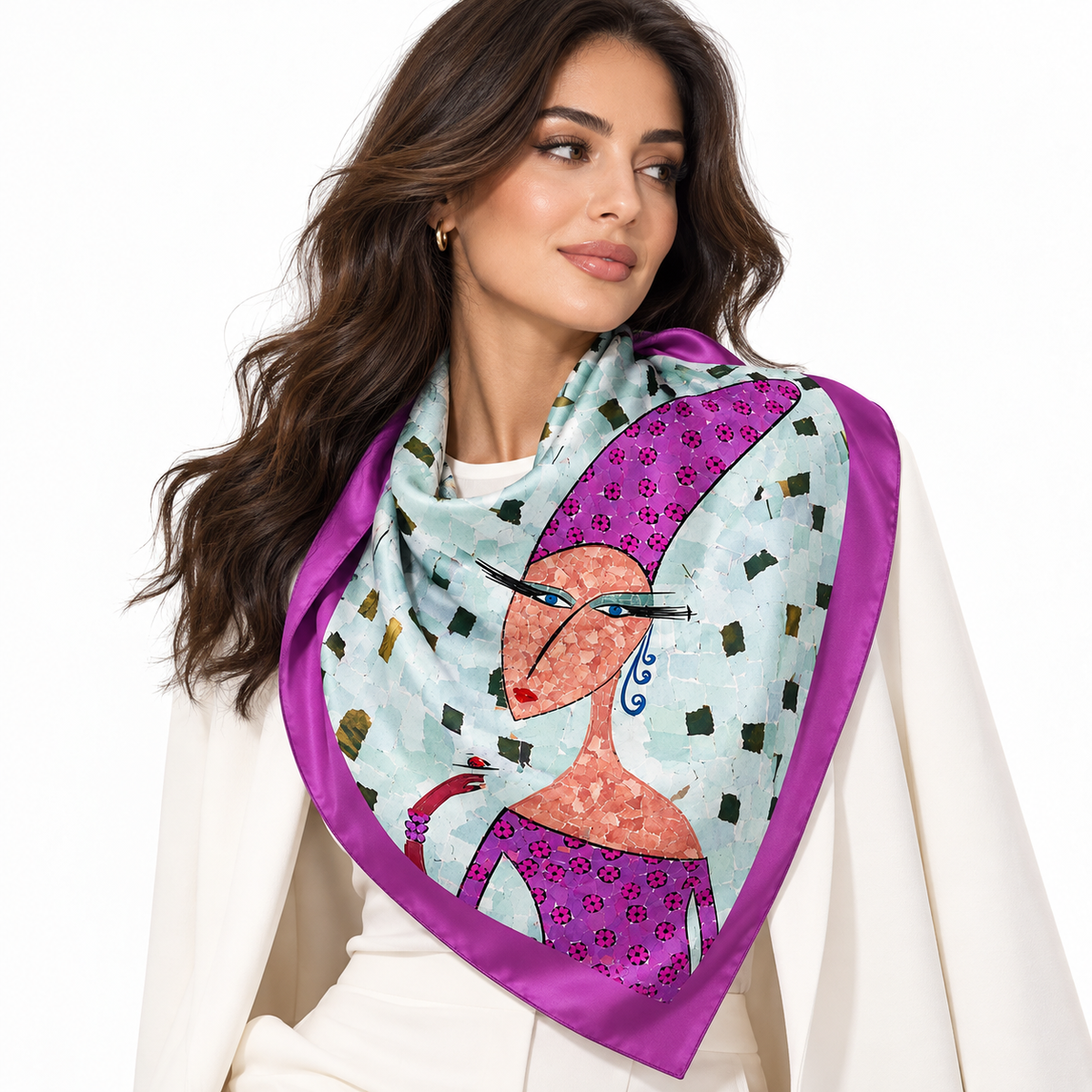 Narine Chilingaryan Fruit Portrait Scarf – Fuchsia