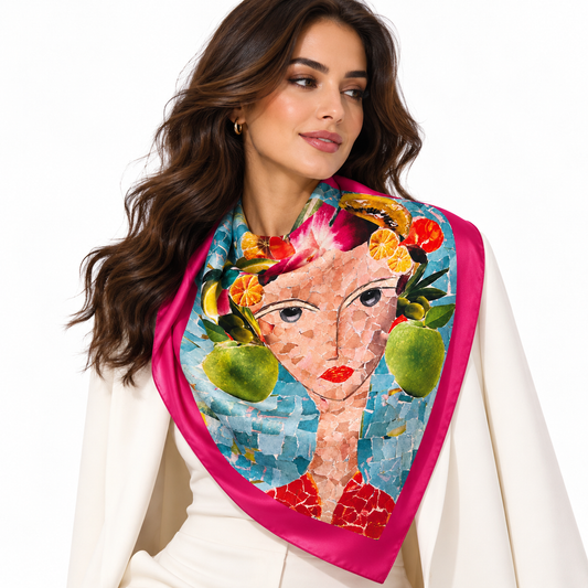 Narine Chilingaryan Fruit Portrait Scarf – Fuchsia