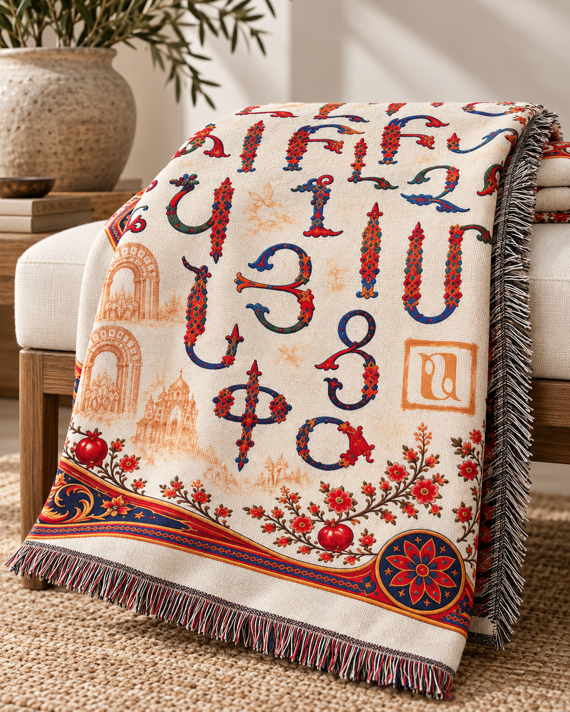 Letters & Khachkars of Armenia Woven Blanket
