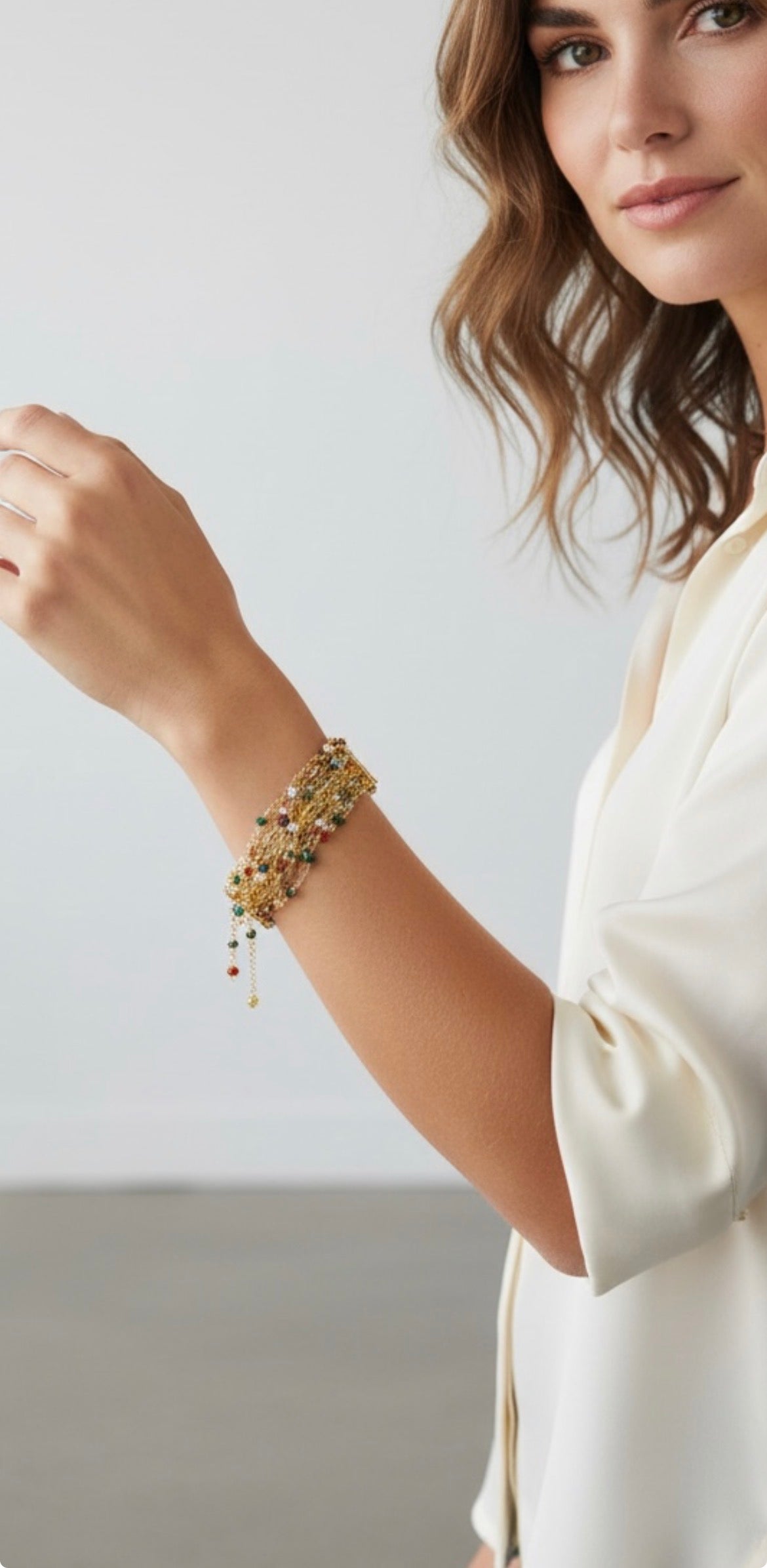 Multicolor & Gold Multi-String Handmade Crochet Bracelet