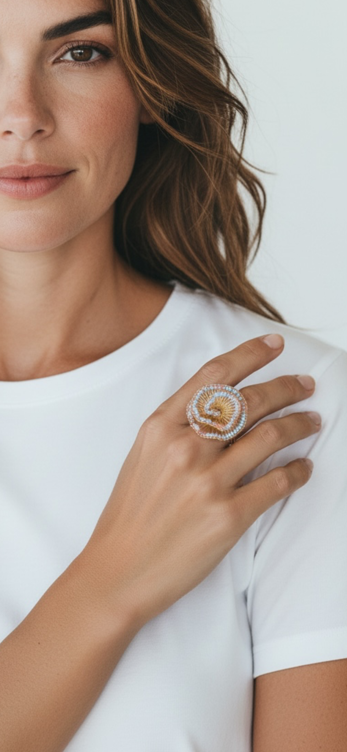 Soft Pink & Blue Mix Gaia Floral Handmade Crochet Ring