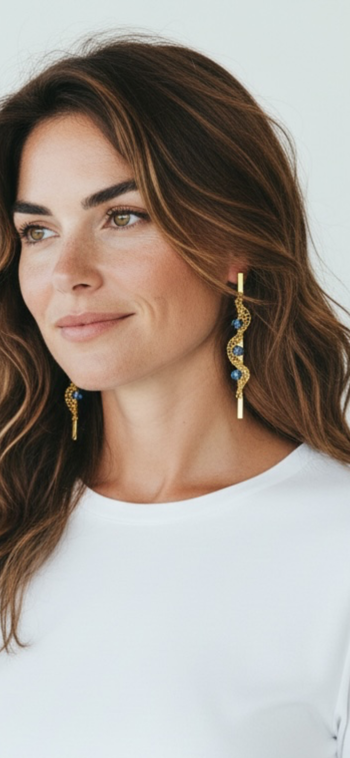 Blue & Gold Nalu Drop Handmade Crochet Earrings