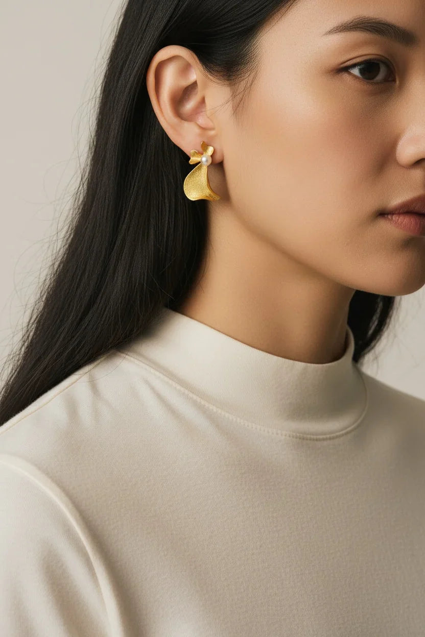 Golden Bloom Pearl Statement Earrings