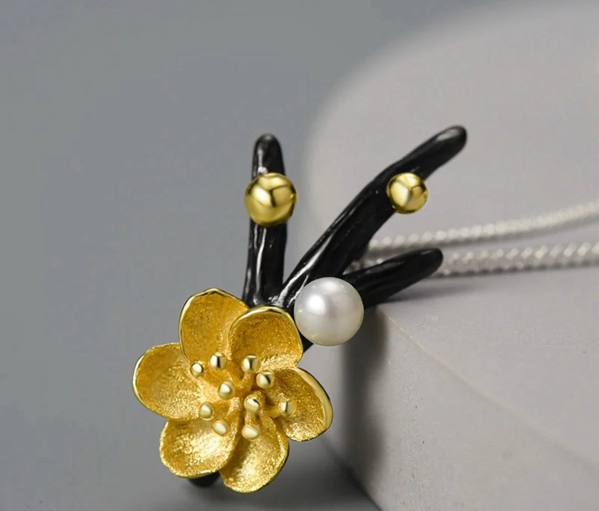 Golden Blossom & Pearl Statement Necklace