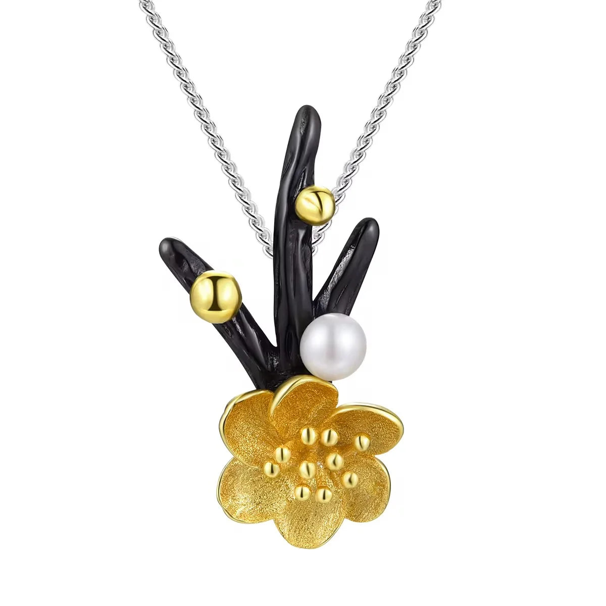 Golden Blossom & Pearl Statement Necklace