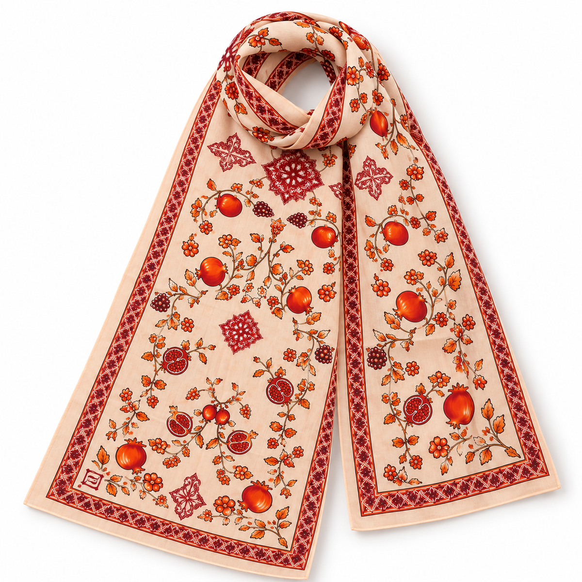 Pomegranate Garden – Armenian Heritage Silk Chiffon Scarf