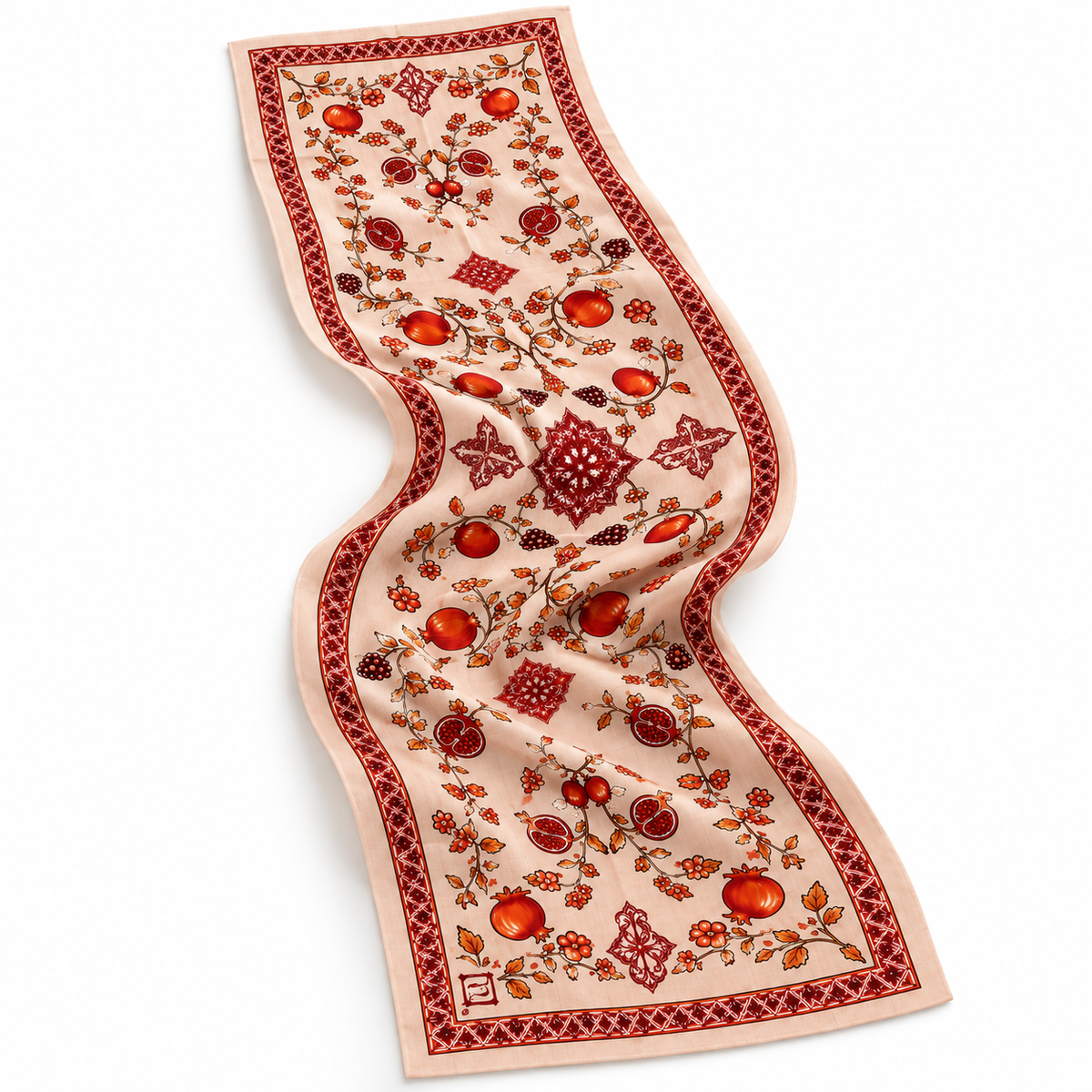 Pomegranate Garden – Armenian Heritage Silk Chiffon Scarf