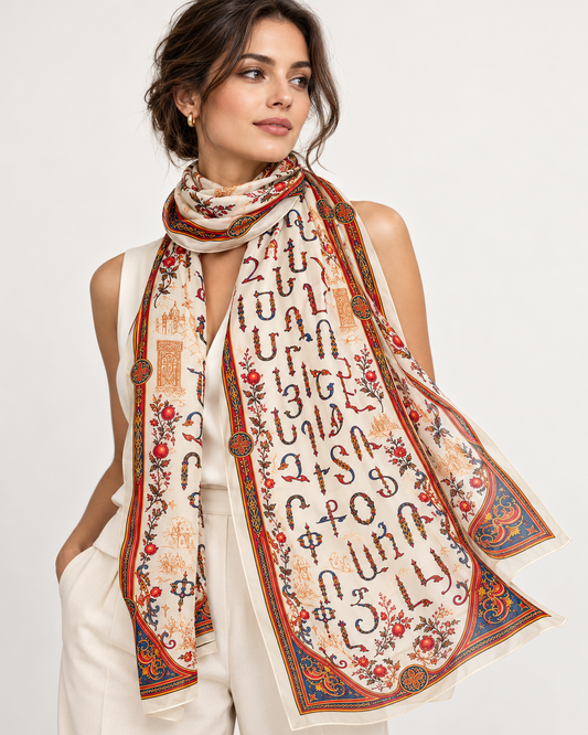 Armenian Alphabet Heritage – Silk Chiffon Scarf
