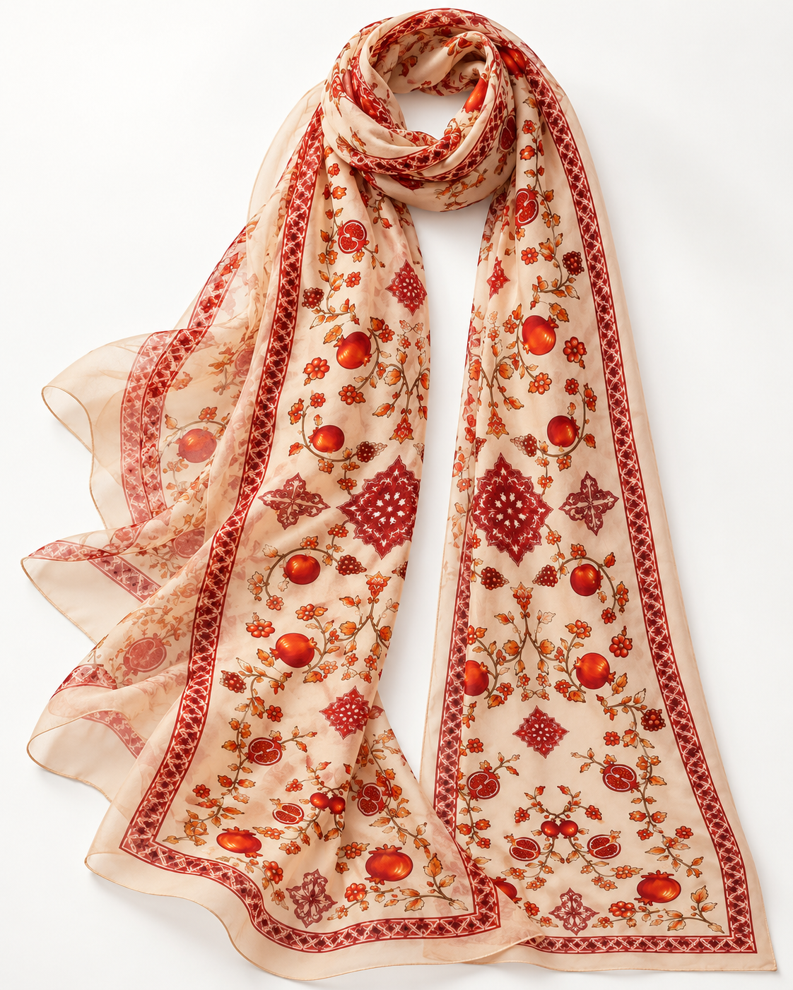Pomegranate Garden – Armenian Heritage Silk Chiffon Scarf