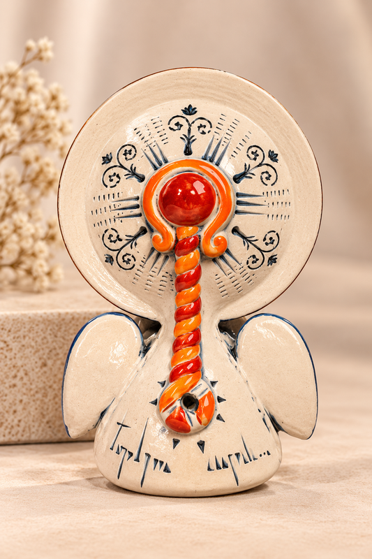 Medium Ceramic Angel with Red Pomegranates, 5″