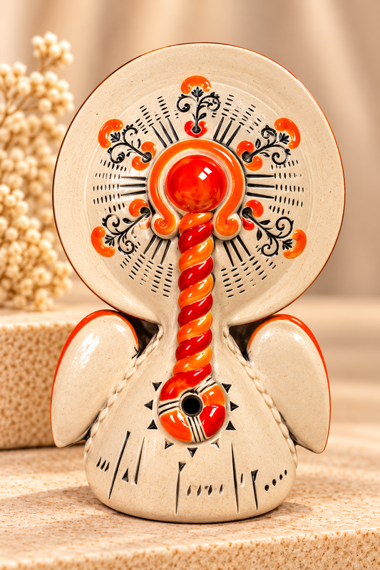 Small Ceramic Angel with Red Heart and Dove, 4.25″