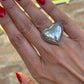 Big Silver Beaded Heart Ring