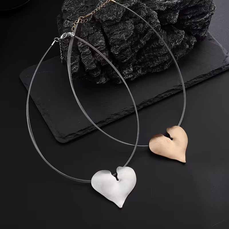 Modern Floating Heart Statement Necklace
