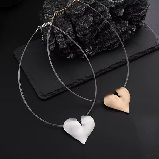 Modern Floating Heart Statement Necklace