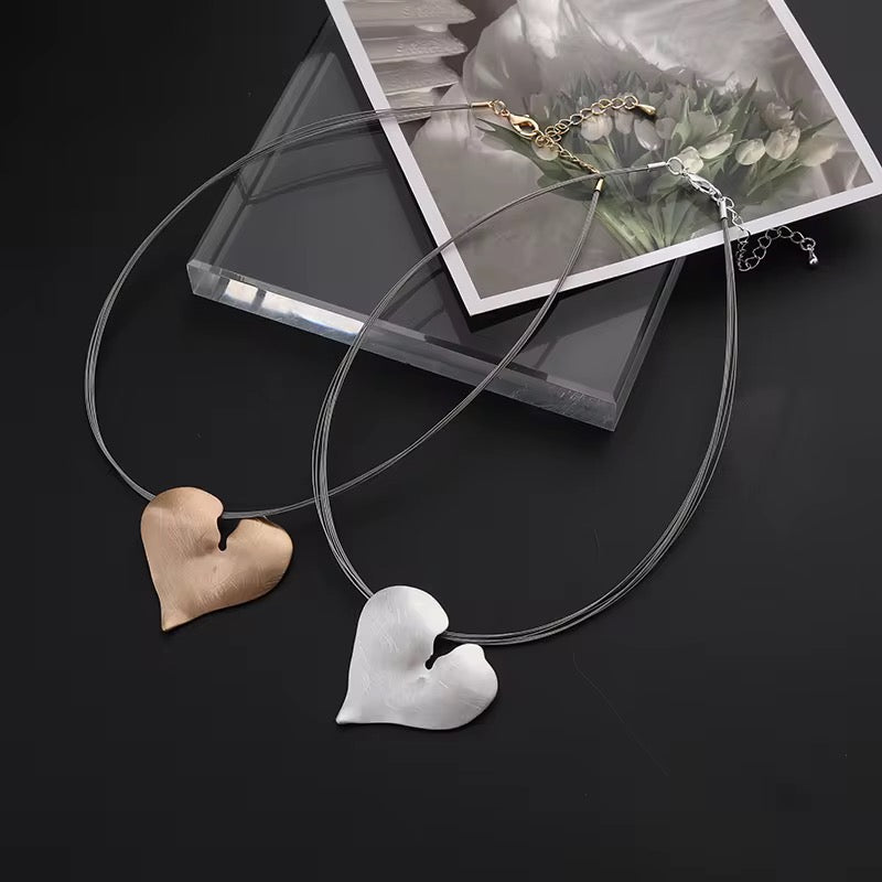 Modern Floating Heart Statement Necklace