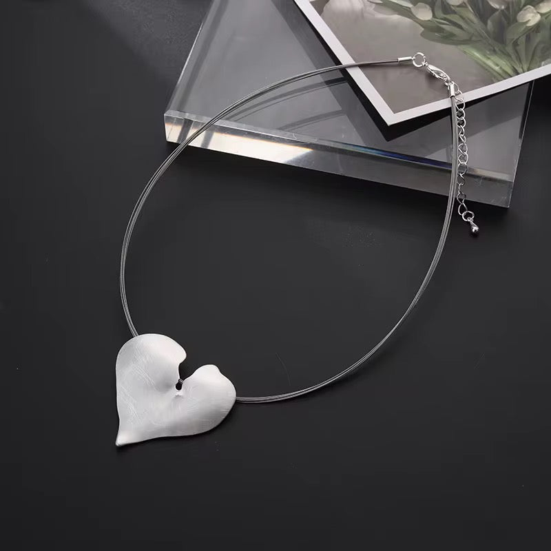 Modern Floating Heart Statement Necklace