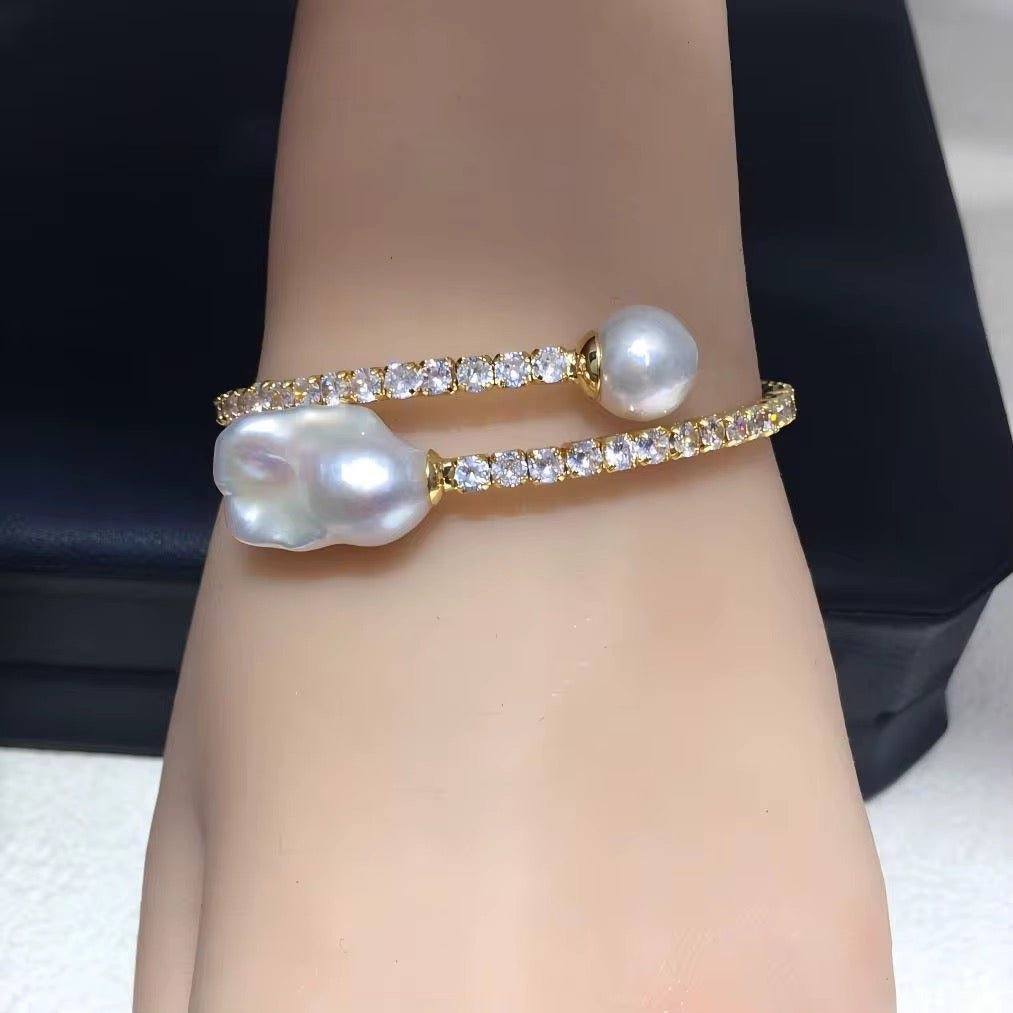 Baroque Pearl Crystal Open Cuff Bracelet