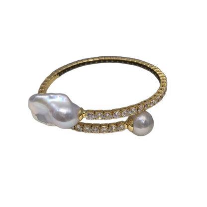 Baroque Pearl Crystal Open Cuff Bracelet
