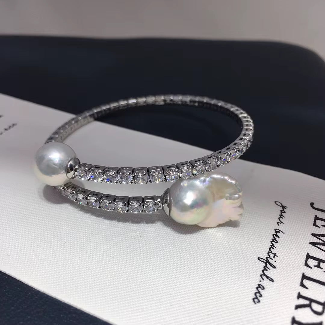 Baroque Pearl Crystal Open Cuff Bracelet
