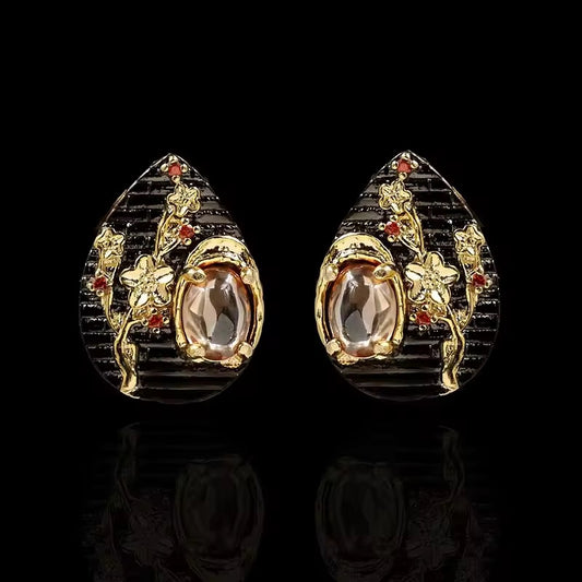 Vintage Floral Crystal Teardrop Earrings