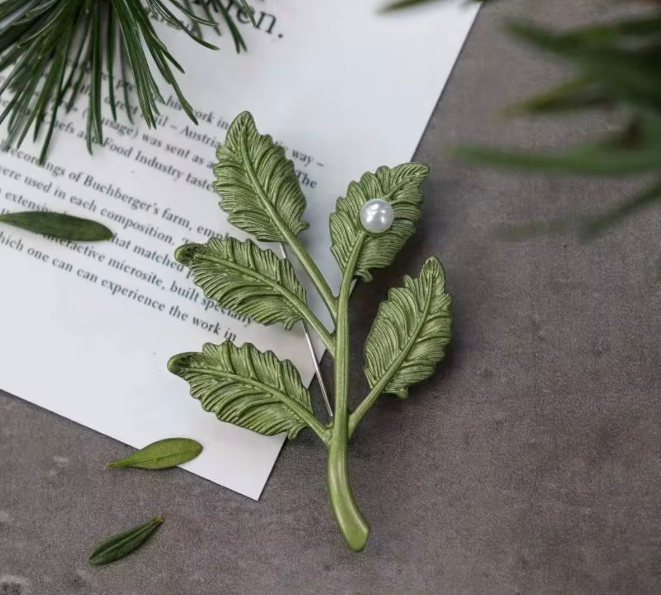 Botanical Leaf Pearl Brooch