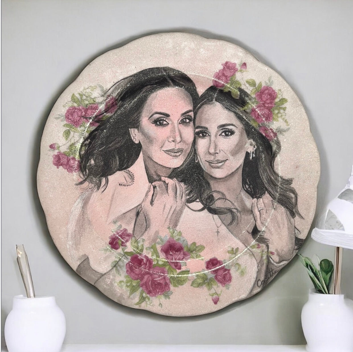 Cherished Forever-Custom Hand-Painted Portrait on Antique Ceramic Plate