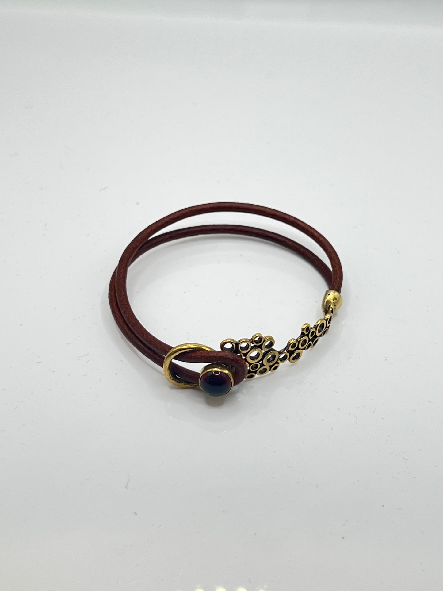 Leather & Brass Bubble Design Bracelet