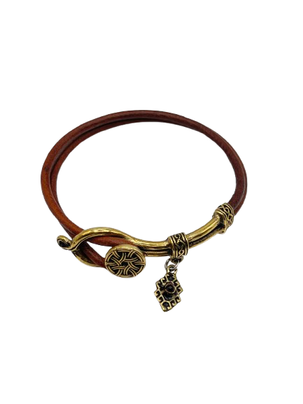 Brass & leather ornamental desighn bracelet