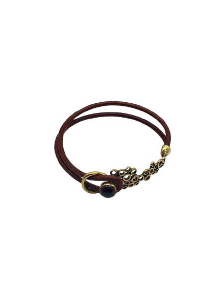 Leather & Brass Bubble Design Bracelet