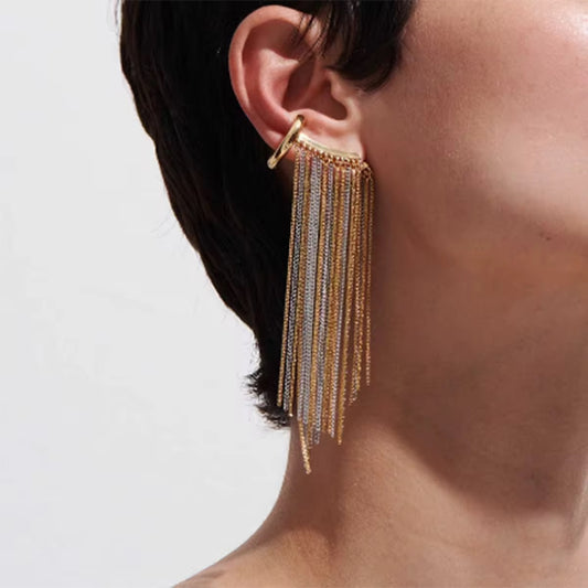 Golden Cascade Fringe Ear Cuff