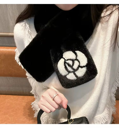 Luxury Faux Fur Floral Scarf