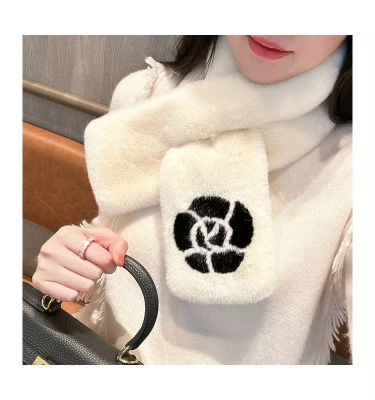 Luxury Faux Fur Floral Scarf