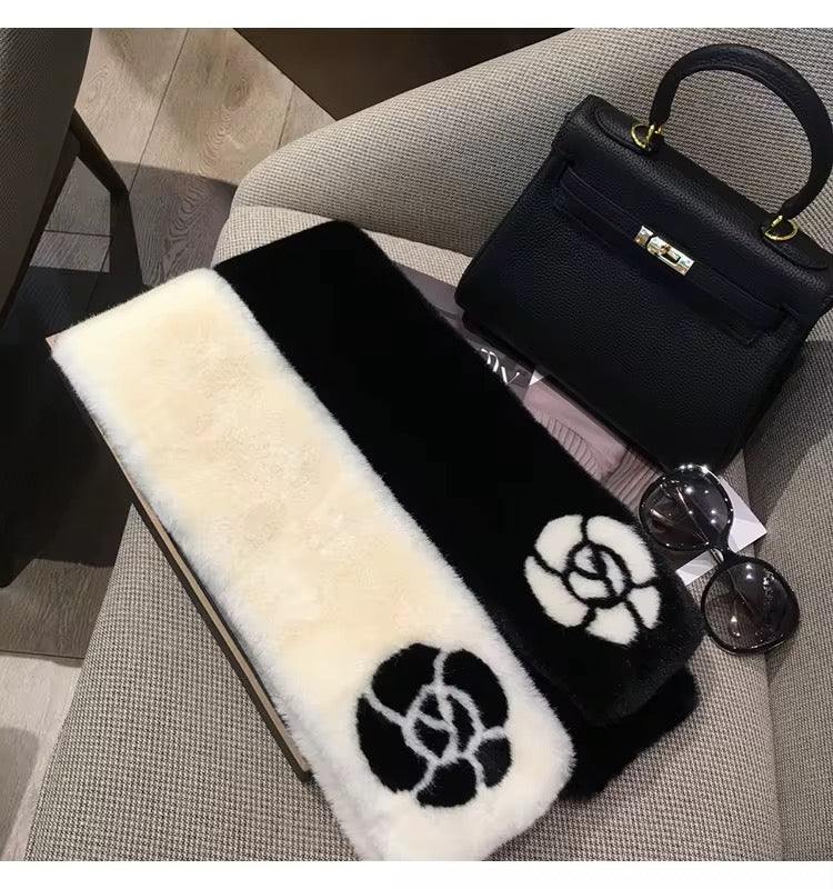 Luxury Faux Fur Floral Scarf