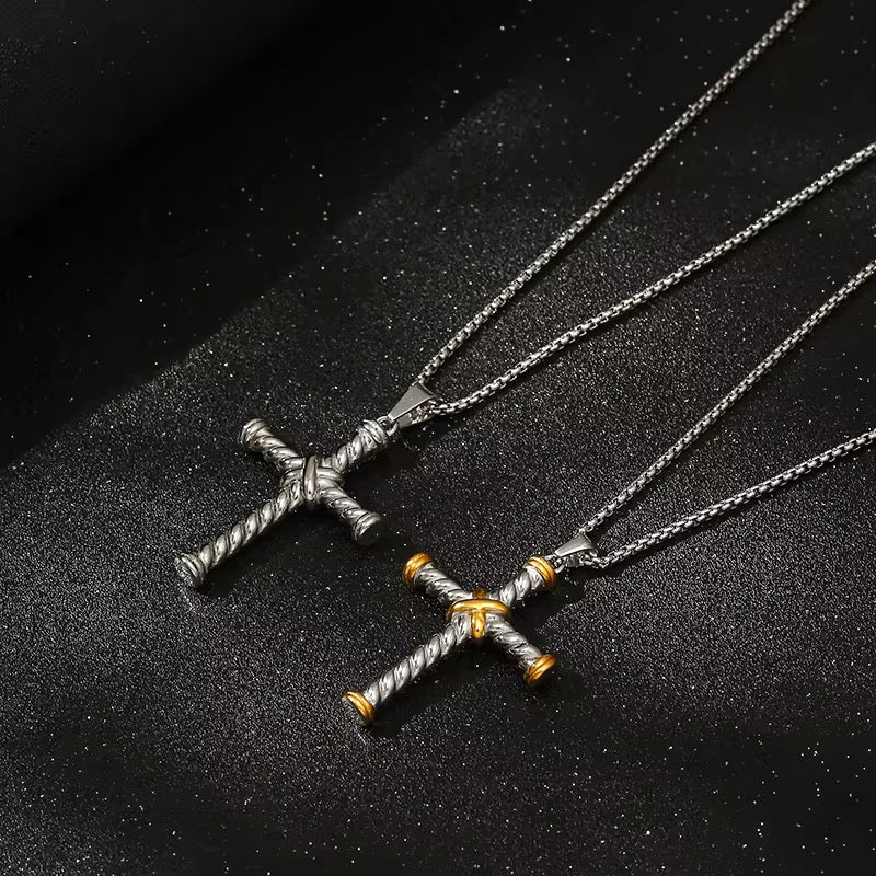Twisted Rope Cross Necklace