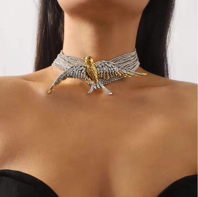 Golden Bird Crystal Statement Choker
