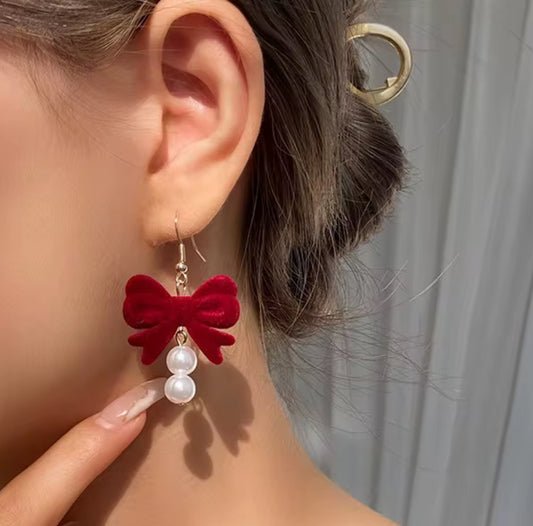 Velvet Bow Pearl Earrings