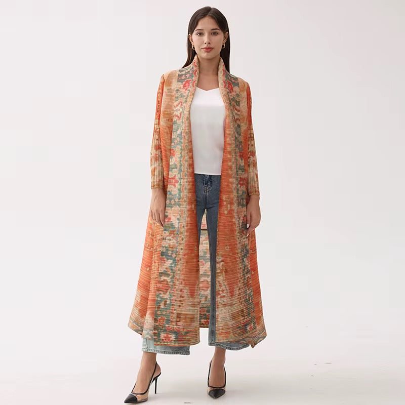 Heritage Antique Rug-Inspired Belted Kaftan Robe — Terracotta