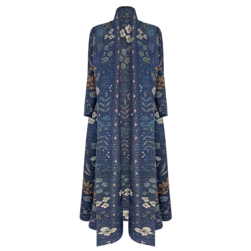 Heritage Antique Rug-Inspired Belted Kaftan Robe — Midnight Blue