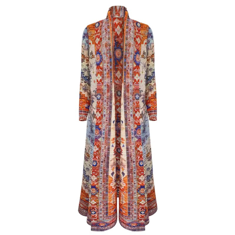 Heritage Antique Rug-Inspired Belted Kaftan Robe — Ivory Spice