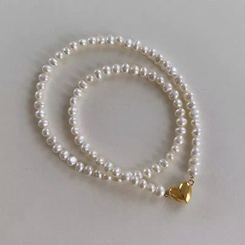 Freshwater Pearl Necklace with Gold Heart Clasp
